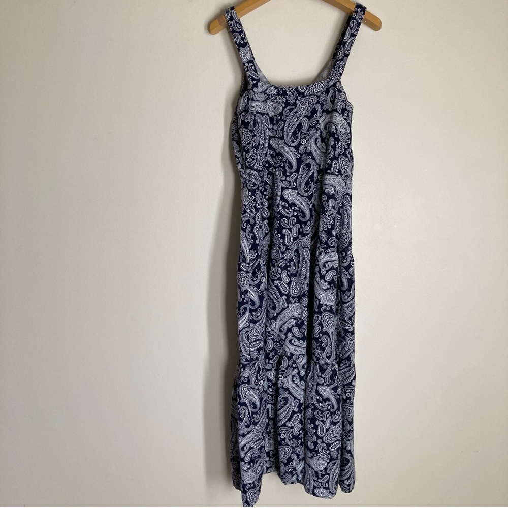 LOFT Blue Paisley Linen Blend Maxi Dress Size 4 - Picture 6 of 8